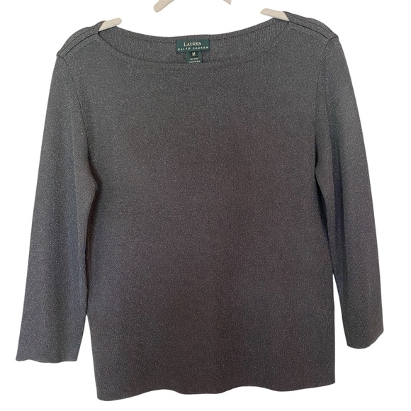 Ralph Lauren Tops - Lauren Ralph Lauren women’s gray shimmer 3/4 sleeve top size M metallic party